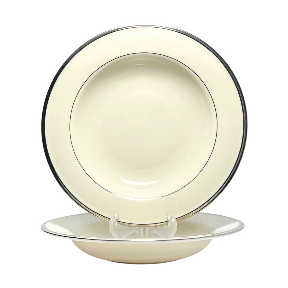 Lenox “Solitaire” Pair of Bone China Rim Soup or Pasta Bowls 9 1/8”